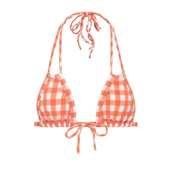Montce Shrimp Gingham Euro Bow Bikini Top - Picture 2 of 2